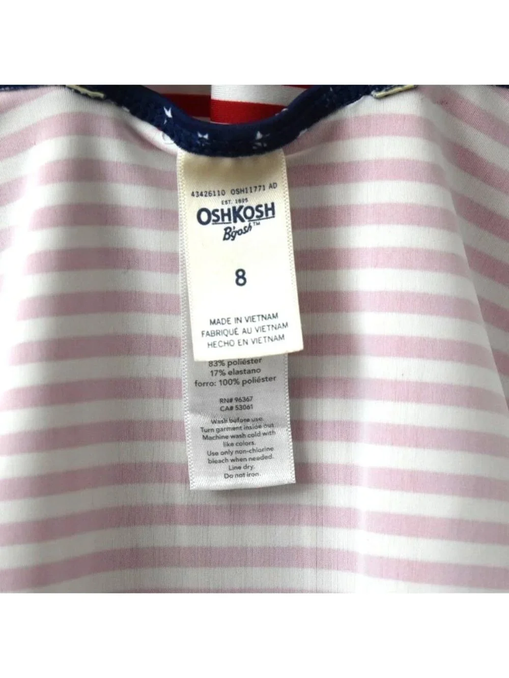 OshKosh BGosh Girls Size 8 One Piece Swimsuit Red White Striped Floral Nautical